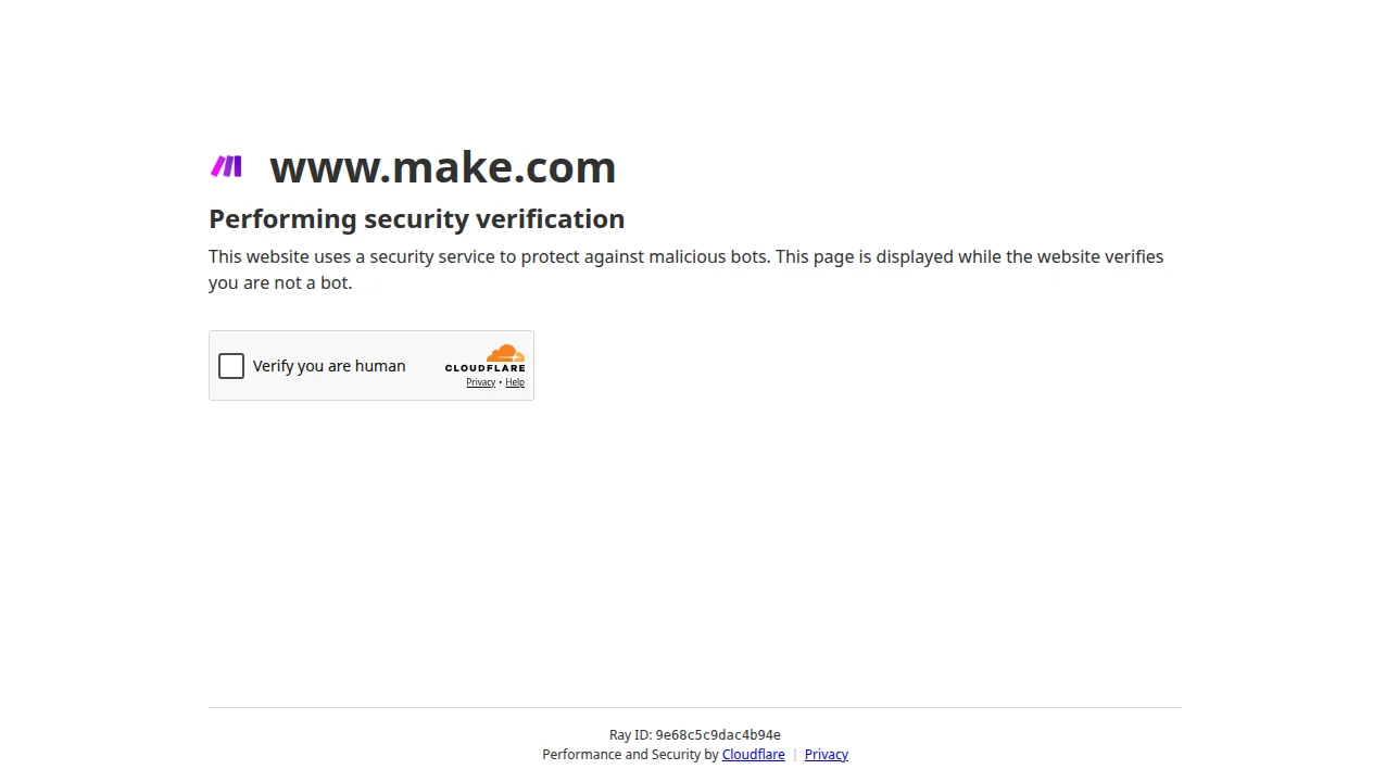 Make (formerly Integromat) homepage showing the visual no-code automation scenario builder with AI modules and 3000+ integrations